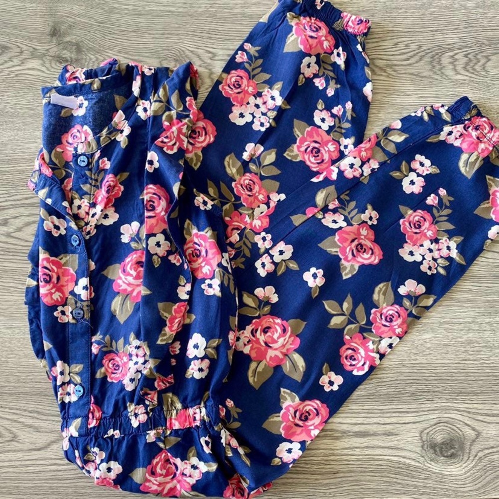 Carter’s Girls 4 Blue & Pink Floral Long Pant Romper